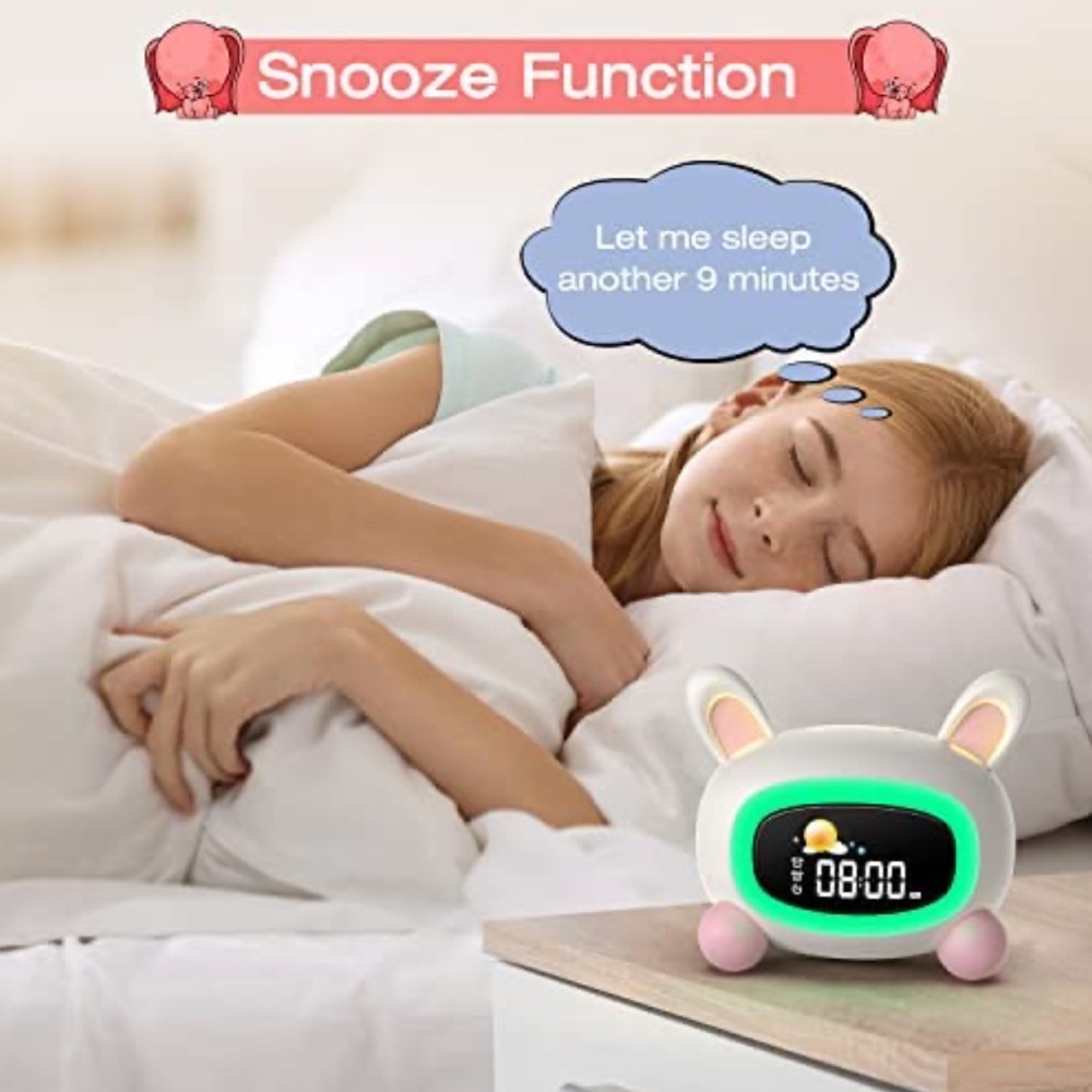 RABBIT/BUNNY KIDS ALARM CLOCK WITH NIGHT LIGHT, SOUND MACHINE - Picture 6 of 7